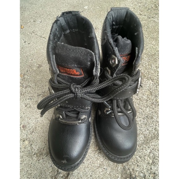 Harley-Davidson Youth 10 Leather Motorcycle Boots Lace-Up Buckle Black - Picture 6 of 9